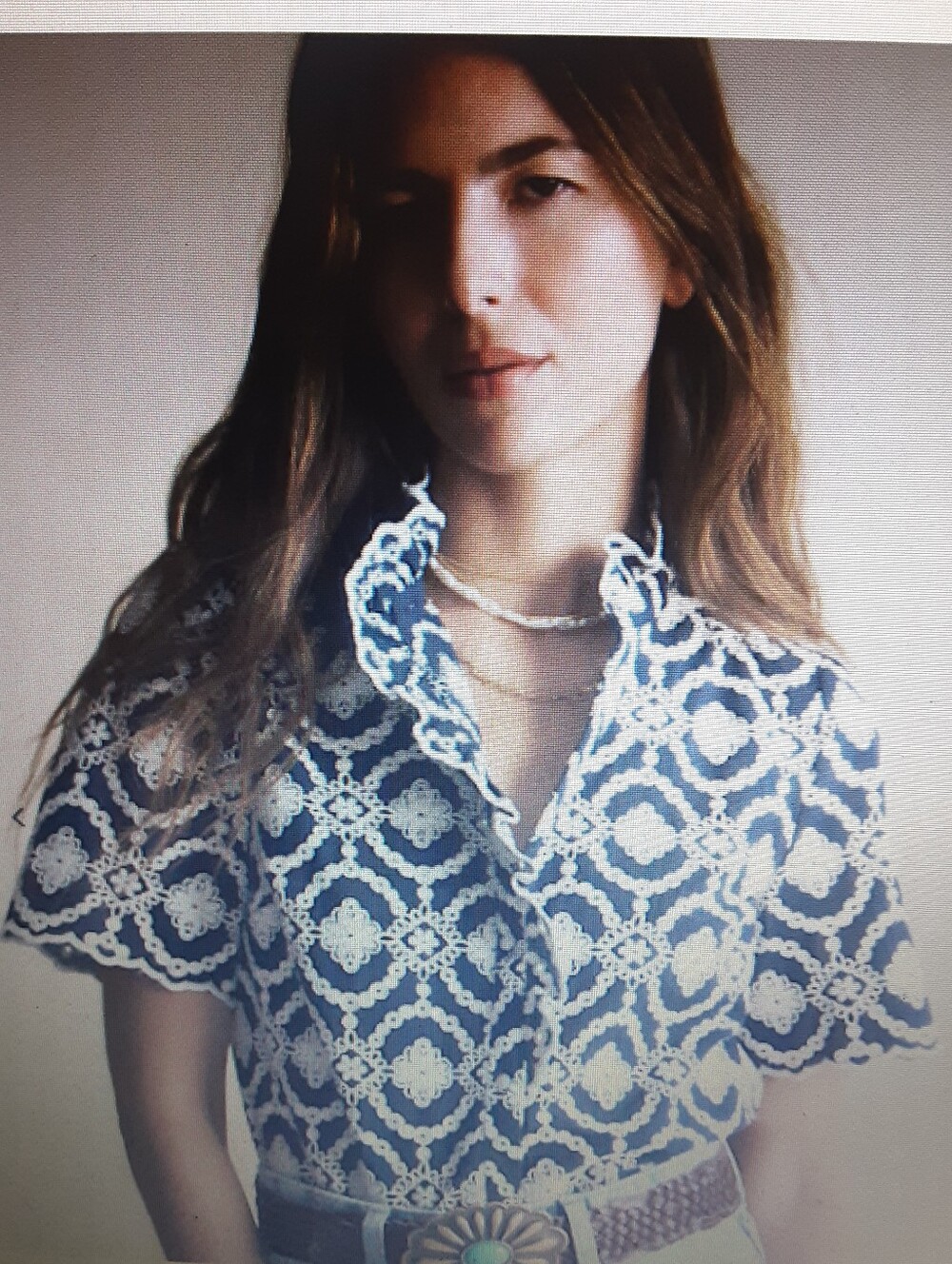 Sézane Dalhia Embroidered Burgundy|Cream Short Sleeve Shirt Blouse Sz 36 NWT - Picture 3 of 9